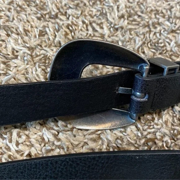 Double Buckle Western Rodeo Black & Silver 100% PU Belt S - Picture 5 of 7